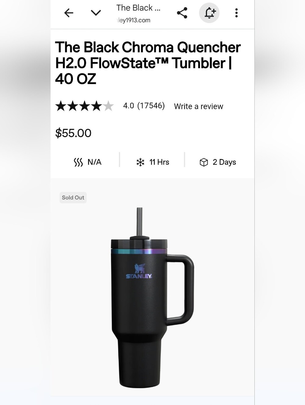 NIB Stanley Black Chroma 40oz Quencher Tumbler - Black with Purple Accents - Picture 5 of 5